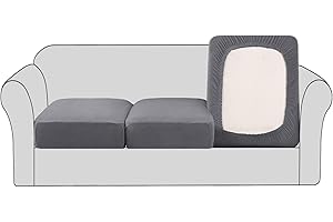 BellaHills Stretch Sofa Seat Cushion Cover Sofa Couch Cushion Furniture Protector Sofa Slipcover with Elastic Bottom Spandex Jacquard Fabric Small Checks(3 Pieces, Grey)