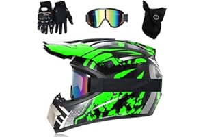 GDAONUDK Casque IntéGral VTT/Cross, Casque de Moto Tout-Terrain DOT Pour Jeunes Enfants, Avec Lunettes, Gants Et Masque, Casque de Descente, Bmx, Quad, Dirt Bike(Dark green,S(52-53cm))