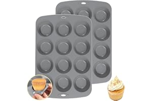 Vinuwu 2 Pièces Moule Muffin, Moule Muffins Silicone - 12 Cupcakes, Anti-Adhésif Moules à Pâtisserie, Sans BPA Moule à Gateau pour Brownies, Pudding - Ø 6,5 x 3.5 cm