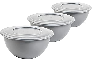 2friends Lot de 3 bols avec couvercle de 5 l, saladier avec couvercle, bol en plastique, sans BPA, gris clair, bol mélangeur avec couvercle, Ø 28 cm, modèle Leya, fabriqué en UE
