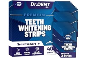 Bandes de blanchiment des dents DrDent Premium - 20 séances de blanchiment - Formule non sensible - 40 -sans peroxyde - Sans danger pour l'émail + ouvre-bouche inclus.