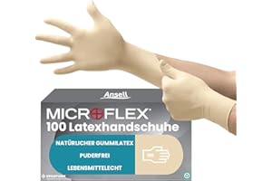 Ansell Microflex 63-864, Einmalhandschuhe mit Texturierten Fingerspitzen, Latexhandschuhe industriegeeignet, Lebensmittelhandschuhe zertifiziert, Arbeitshandschuhe, Einweghandschuhe, 100 Stück, Gr. L