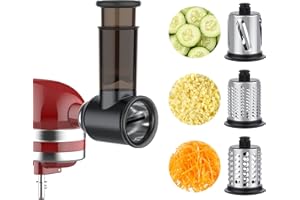 Accesorio Cortador de Verduras para Robots de Cocina para KitchenAid, Rallador de Queso con 3 Cuchillas de Tambor de Acero Inoxidable, COFUN Accesorio para Cortadora de Mandolina (Negro)