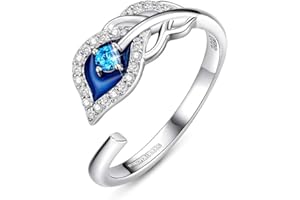 FOREVER QUEEN Srebro wysokiej próby 925 pierścionek z piórami dla kobiet regulowany pierścionek upierzony dla dziewczyny otwarty palec liść pierścionek prezent e srebro wysokiej próby, colore: Blue Feather Rings