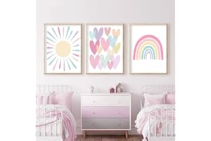 HERFAIR Bilder Kinderzimmer Poster Regenbogen Herzen Boho Wandposter, Bilder Set Junge Mädchen Babyzimmer Kinderbilder, Wandposter Premium, Ohne Rahmen (40x50cm)
