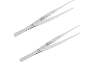 AOJE LINK-ELECTRIC Aoje-Link Tissue Accessories Stainless Steel Tweezers, Pliers Tool, Rat Tooth Thumb Dressing Forceps, Serrated Forceps, Silver, 2pcs