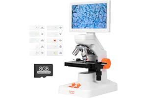 Microscopio Niños Adultos, MatataStudio MT3-4 1200x Microscopio Digital USB con Pantalla 1080P de 7" Calibrador Vernier Portaobjetos 5MP COMS Microscopio Biológico Profesional para Laboratorio Escolar
