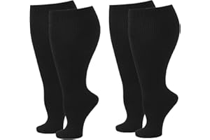 Zingso Skarpety uciskowe na łydki dla kobiet i mężczyzn, 2 pary dużych rozmiarów, bardzo duże rozmiary, skarpety podtrzymujące, pończochy zmniejszają obrzęk i ból dla pielęgniarek, biegnących w ciąży, podróży samolotem 20-25 mmHg, 2 pary - czarne, 4X-Large
