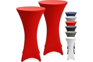 ‎BEAUTISSU Beautissu 2er Set Stretch Stehtisch Husse Rot Ø 70-75 cm Stella – Verstärkung im Fußbereich & 40°C waschbar, rutschfest & bügelfreie Husse für Stehtisch & Bistrotisch als Tisch-Überzug