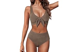 Hanna Nikole Bikini Sets for Women,Textured Swimming Costume,Tummy Control Swimwear,2 Piece High-Waisted Bikini Swimsuit,Elegant Beachwear,Tie Knot Bathing Suit