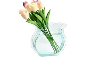 NIVOFU Akrylowy wazon 20 x 19 x 5 cm, wazon na kwiaty, przezroczysty akryl, przezroczysty wazon na kwiaty, nowoczesny, wazon, tulipany, dekoracja stołu, wazony na kwiaty i małe rybki, do salonu, biura