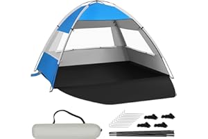 Laneetal Strandmuschel UV-Schutz 50+, tragbares Strandzelt für 3-4 Personen, Sonnenzelt Strand, Sonnenschutz Windschutz, mit Tür Netzfenstern, aus Fiberglasstangen (‎Blau, ‎200 x 150 x 120 cm)