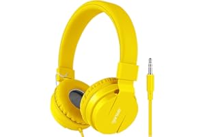Gorsun® Auriculares para Niños,Plegable Cómodos Auriculares Niños con Seguro Material,Auriculares Infantiles con Ligera Diadema,Estéreo Cerrados Cascos para Niños -Amarillo