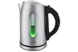 ‎T24 T24 Wasserkocher, Teekocher 1,7 L mit Temperatureinstellung 2200W, LED Beleuchtung-Farbe je nach Temperaturwahl mit Temperatureinstellung| Kalk-Filter, Kettle, Edelstahl