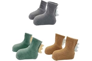 FedMois 3 Paia Calzini Invernali Antiscivolo Calze a Pantofola 3D Dinosauri Bimbi Bambini