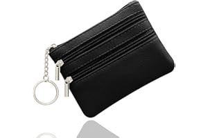 SENLINLU Klein Münzbörse, Leder Geldbörse Kreditkartenbörse mit DREI Fächern, Reißverschluss, Schlüsselanhänger, Klein Geldbeutel Business Card Mini Wallet für Damen