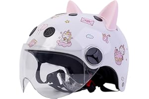 GZEZHA Casco De Motocicleta para Niños con Orejas Certificación ECE Medio Casco para Niños De Cara Abierta 3/4 Adecuado para Niños De 4 A 14 Años Niñas ATV Scooter Street Cruiser