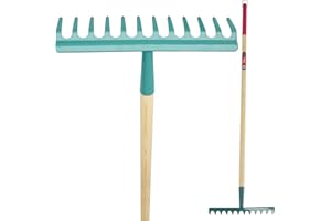 KADAX Rastrillo para mujer, rastrillo plano con mango largo, rastrillo de césped para jardín, piedras, rastrillo, rastrillo, herramienta de jardín, herramienta de jardín, rastrillo de heno, con cabeza