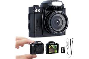 IDEAPOOL 4K Mini Digitalkamera, HD 16MP Kamera 1,5-Zoll-IPS-Farbbildschirm，Portabler Videorecorder mit Monoreflex-geformtem CMOS-Sensor, 32GB Speicherkarte