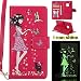 Produktbild Moto G5 Plus Luminous Leder Wallet Tasche Brieftasche Schutzhülle,Fanryn Schönes Mädchen und Katzen Muster Nacht Leuchtende Design Hochwertige PU Leder Flip Tasche Case Hülle im Bookstyle mit Standfunktion Kredit Kartenfächer für Moto G5 Plus (Rose Rot)