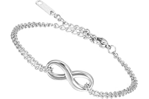Flongo Womens Ladies Elegant Stainless Steel Infinity Love Valentine Anniversary Link Bracelet, Girl Infintiy Endless Anklet, Wedding Engagement Wrist Bracelet