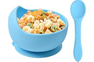 Delven Baby Bowls Spoons for Feeding,Silicone Toddler Weaning Bowls Set Blue with Suction BPA Free Non Slip Easy to Clean Cutlery Tableware Set for Children Infant Boys,Microwavable Dishwasher Safe