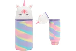 Bafiwu Trousse à Crayons pour Filles, Licorne Kawaii, Trousse d'école 2 en 1 en Silicone Souple, Trousse à Crayons zippée, Motif Dessin animé, pour Le Bureau, Fournitures Scolaires pour Enfants