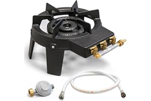 UNIVERS DU PRO Rechaud Gaz Fonte véritable 9.8 KW 4 pieds 3 robinets + Tuyau gaz à vis 1.50m + Détendeur Butane