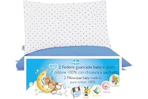 4BABIES-Kissenbezüg 40x60 Kinder - 2er Set Kopfkissenbezug mit Beutelverschluss 100% Reiner Baumwolle -Made in Italy- ÖEKO-TEX Zertifiziert - Blaue Tupfen