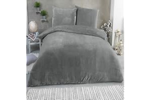 MALIKA Winter Plüsch Bettwäsche Nicky-Teddy Cashmere Coral Fleece 135x200 155x220 200, Größe:135 x 200 cm, Designe:GRAU