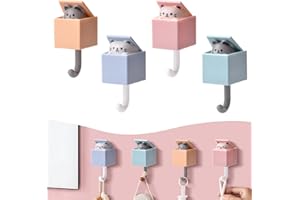 FOHYLOY Cute Cat Key Hooks, 4PCS Self Adhesive Wall Key Hook, Creative Adhesive Coat Hooks Wall Mounted, Wall Hooks for Hanging Coat, Scarf, Hat, Key, Bags, Cute Kawaii Room Decor