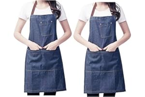JZK 2 x Regolabile Denim Jeans Grembiule Cucina con Tasche Grandi Grembiule Cuoco per Uomo Donna per Cucinare Barbecue Bar trattoria Cameriere