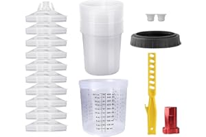 ROIIKETU Disposable Paint Mixing Cup Kit,HVLP Paint Sprayer Gun Mixing Cups with 10 Cups and Lids System, 10 Plugs and 1 Hard Cup with Retainer Ring, 1 Cup Adapter,Paint Stirrer (20Ounce Cup Kit-10pcs)
