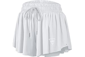 Cavotor Womens 2 in 1 Flowy Running Sports Shorts with Pocket Butterfly Athletic Workout Biker Shorts Gym Yoga Tennis Skirts