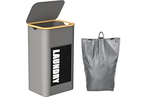 Laundry Basket with Lid, Cosicosy XL 100L Washing Basket with Removable Bag and Handles, Collapsible Laundry Hamper with Side Pocket Storage Basket for Bedrooms, Laundry Room, Bathroom, Grey