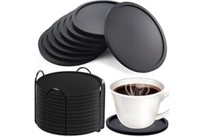 MOOING Sottobicchieri in Silicone, 12 Pezzi Nero Rotondi Antiscivolo Sottobicchieres in Silicone, Antiscivolo e Isolati, Sottobicchieriss Silicones Set per Birra Bottiglie, Tazze da Tè, Tazza da Caffè