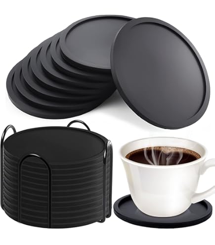 12 Sottobicchieri In Silicone Nero - Antiscivolo, Isolanti, Per Birra, Caffè E Bibite (10 Cm) - Foto 10