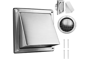 WeCooper Rejilla Exterior de Pared 125 mm (5”) de Acero Inoxidable 304 con Campana, Malla Antipájaros y Cubierta Extraíble, Salida de Aire para Extractor, Baño, Cocina y Secadora