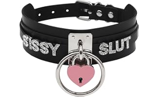 paloli Black Heart Padlock O-ring Choker Necklace for Women, Punk Gothic Letter Leather Collar Pink padlock Cosplay Jewelries