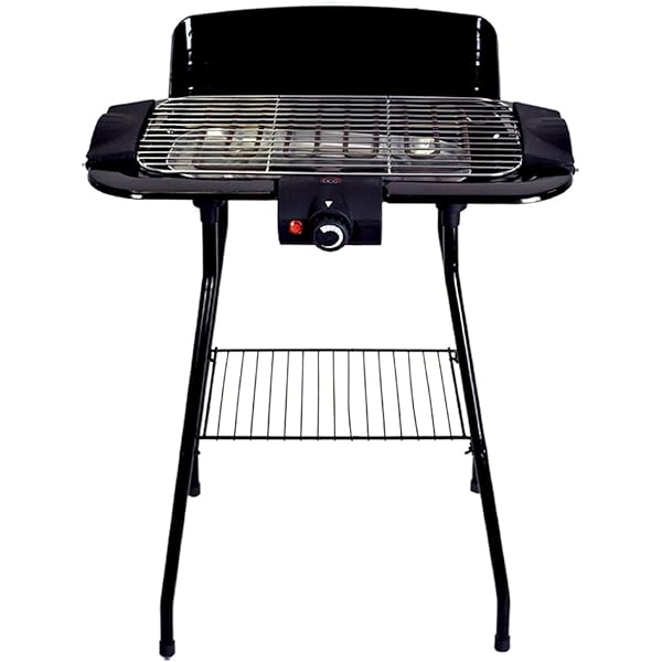 Melchioni Family | BBQ2 Barbeque Elettrico da Terra 2000W - Nero, Completamente Smonatabile, Dimensioni Griglia 38x22 cm, Termostato Integrato
