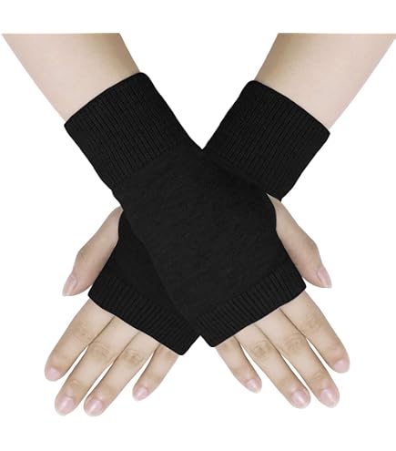 MELLIEX 2 Paires Gants Sans Doigts Cachemire – Chauffe-Poignets Thermiques Noir & Rouge