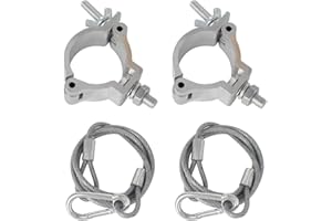 Half Coupler,Yueser 2 Pack Aluminum Alloy Truss Half Coupler and 2pcs Stage Light Safety Cables DJ Lighting O Clamps Hook Heavy Duty 100kg 48-51mm for Stage Moving Head Light Par Light Spotlight