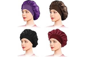 ABirdon 4 Pezzi Cuffia Seta Capelli Ricci,Donna Fascia per Capelli Avvolgente per Capelli Ricci,Naturali Cuffia da Notte per Donna