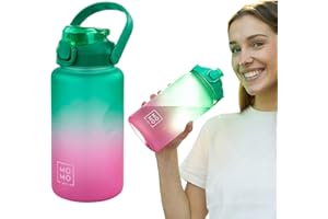 MOMO WAY Botella de Agua 1,5 l con Pajita, Reutilizable Botella sin BPA para Niños, Gimnasio, Oficina, Colegio, Yoga, Verde-rosa
