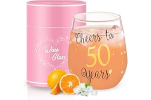 YALUCKY Verre a Vin sans Pied 50e Anniversaire Drôle Cadeau 50 ans Femmes Hommes Personnalisé Verres à Vn pour le Meilleur Ami Fête Mariage Anniversaire Décorations de Fête
