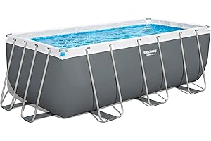 Bestway Power Steel Frame Pool Set mit Filterpumpe 412 x 201 x 122 cm, grau, eckig
