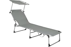 SPRINGOS Chaise longue de jardin avec toit réglable en métal