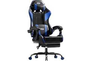 HLFURNIEU Sedia Gaming Ergonomica, Poltrona Gaming con Cuscino a Molle, Computer Gaming con Poggiapiedi e Supporto Lombare, Sedia Gamer Regolabile in Altezza, Schienale Regolabile, Nero e Blu