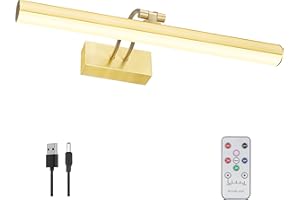 RAIFOOLLY Picture Light Brass, Rechargeable Picture Lights for Paintings,Remote Control Display Art Light with Timer and Dimmable for Frame, Portrait, Dartboard(Brass)