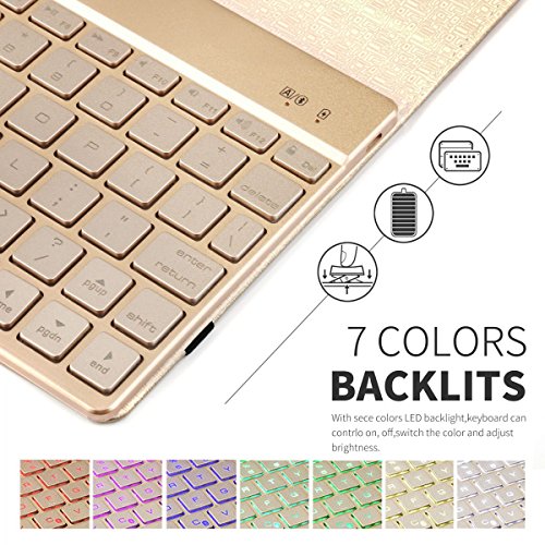 Boriyuan Ipad Pro 9.7 Bluetooth Tastatur Hülle Case Keyboard , PU Leder Tasche Smart Cover mit Tastatur (Deutsch Qwertz , aus Alu, abnehmbar ) für Ipad Pro 9,7 Zoll, unterstützten 7 farbige Hintergrundbeleuchtung /Standfunktion / Auto Wake up Sleep (Farbe: Schwarz) - 5